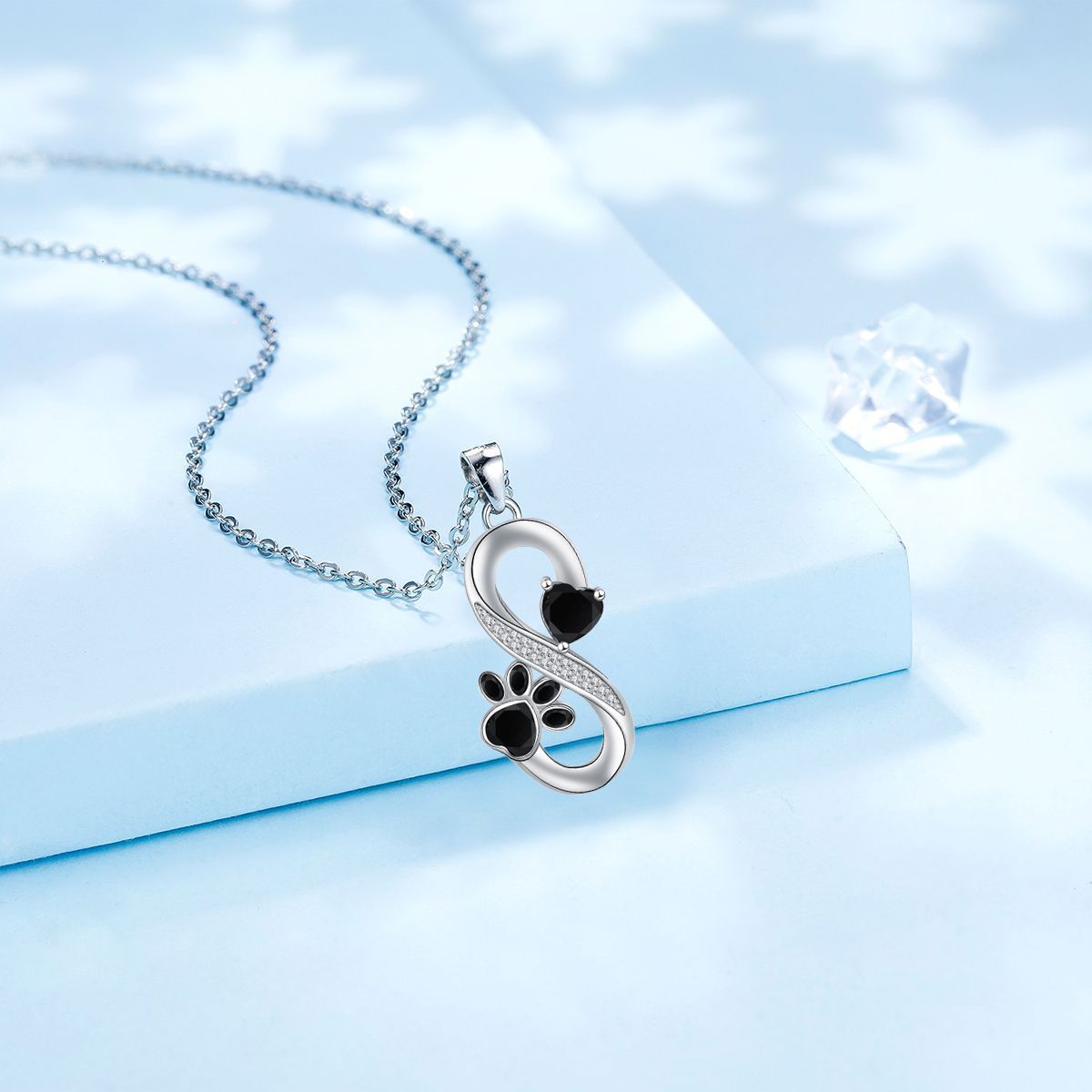 Heart and Infinite Love Pattern Necklace with Paw