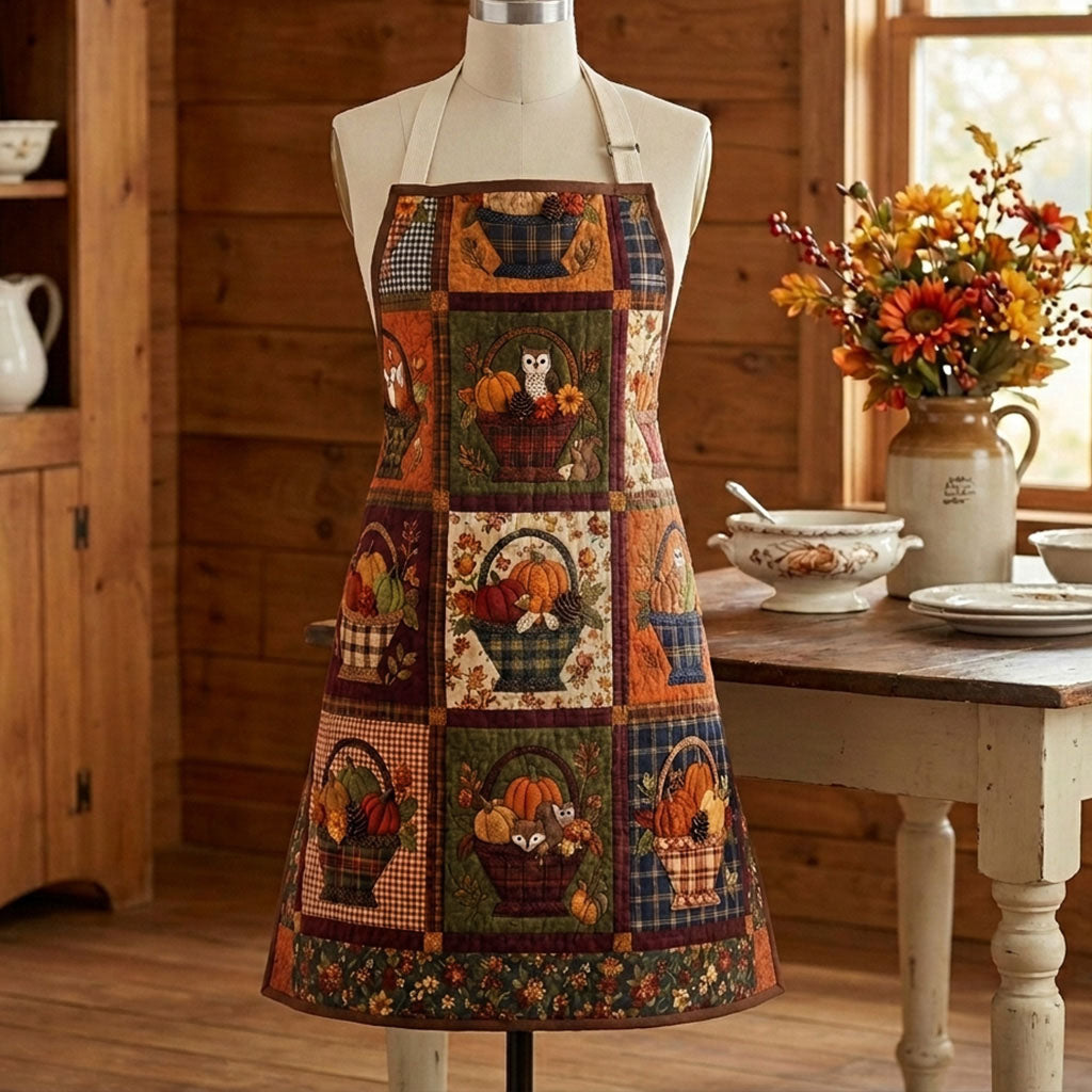 Quilted Kitchen Apron - 'Baskets of Abundance' Design