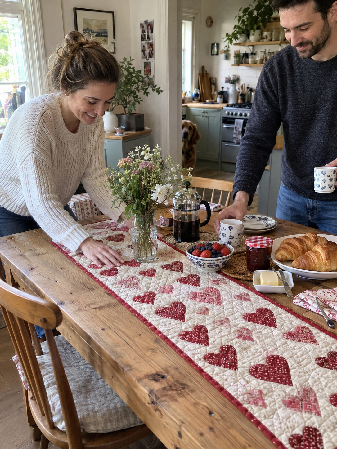Customer using a hearts table runner