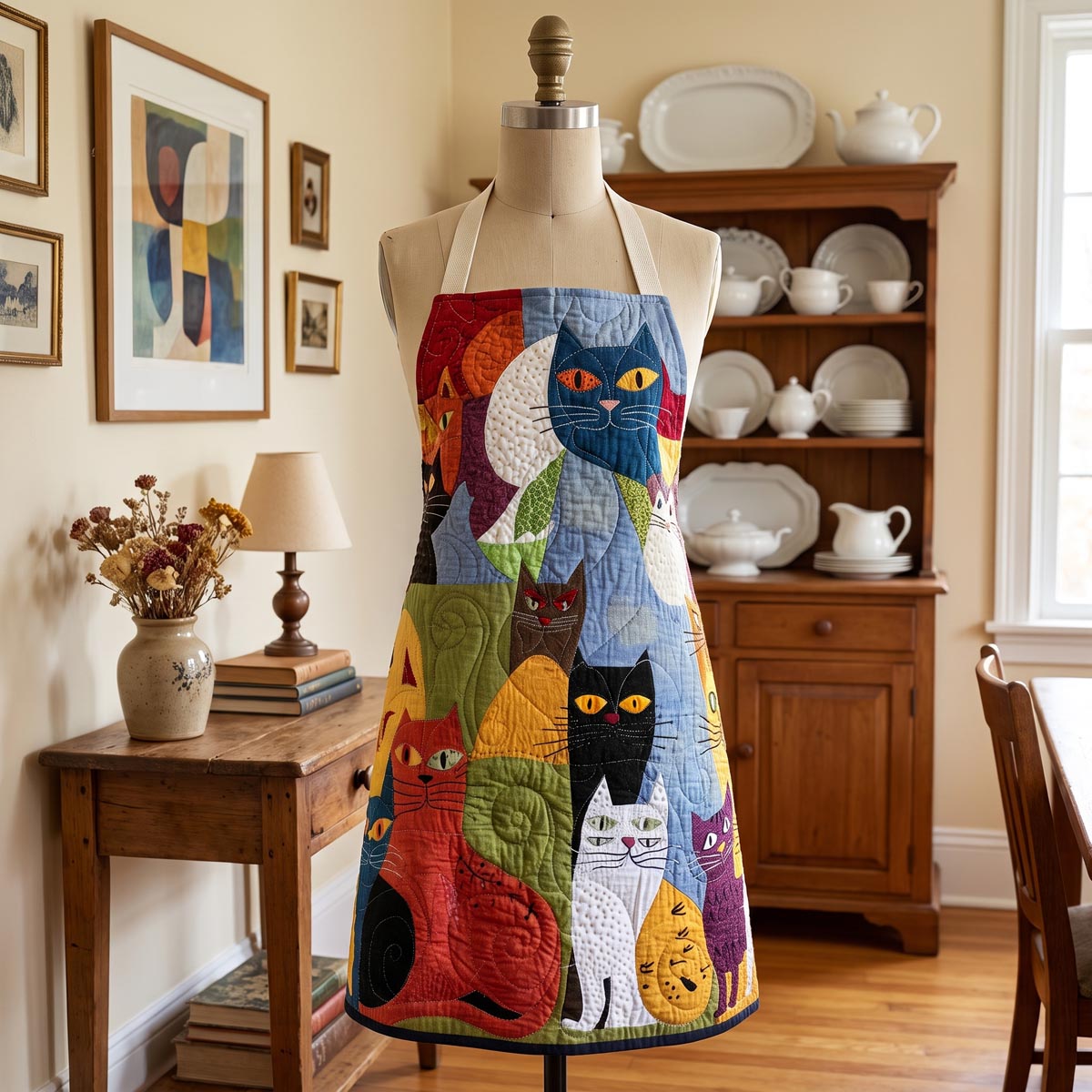 Colorful Cats Quilted Kitchen Apron