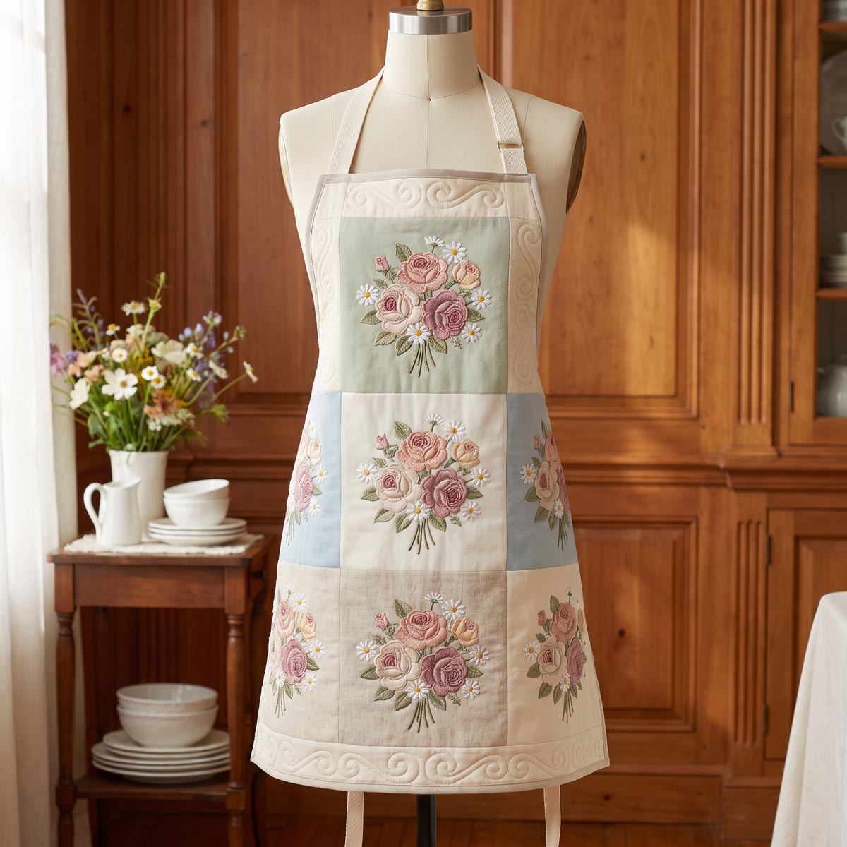 Blooming Country Quilted Kitchen Apron