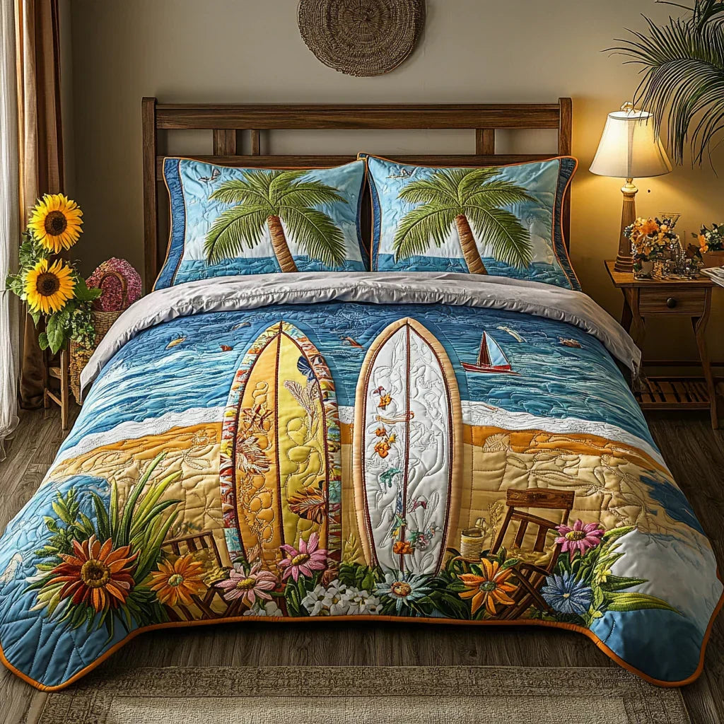 3-Piece Quilted Bed Set - Island Breeze