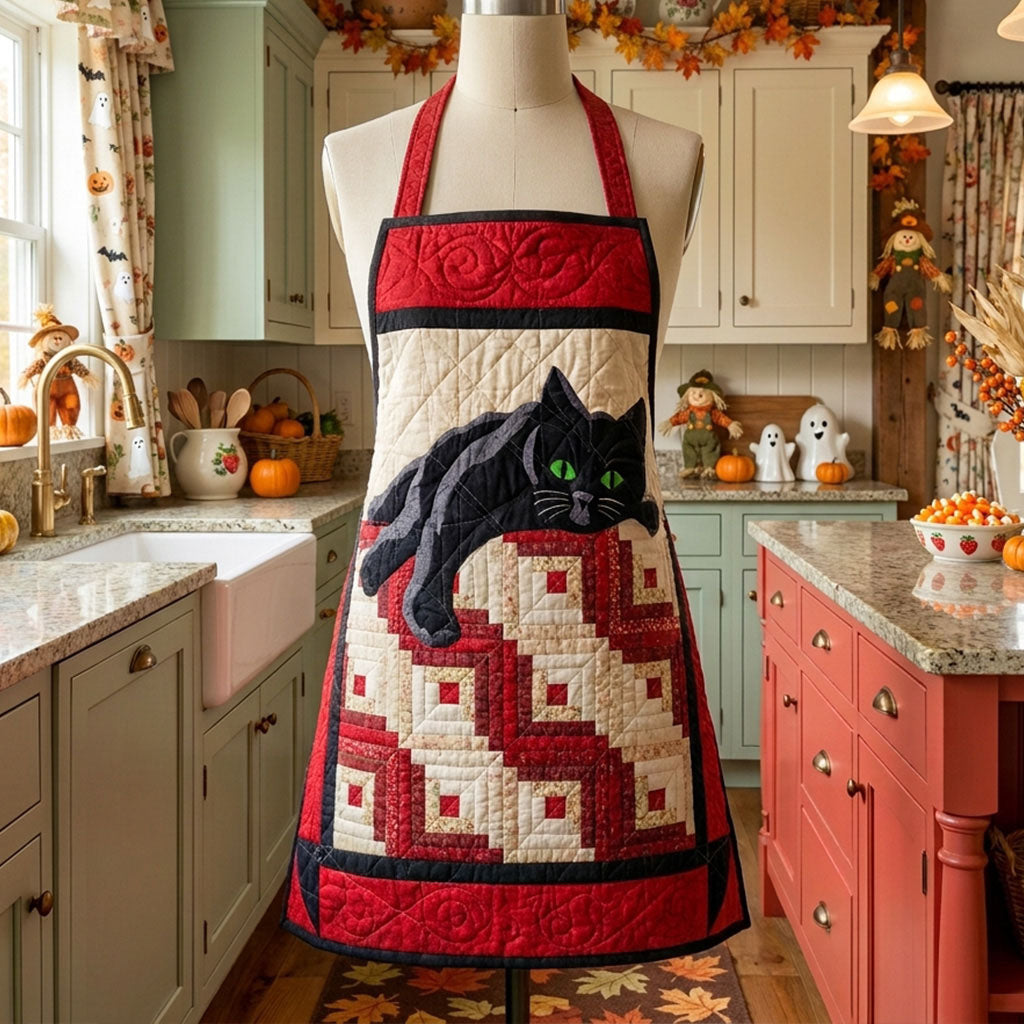Midnight Cat Print Quilted Kitchen Apron