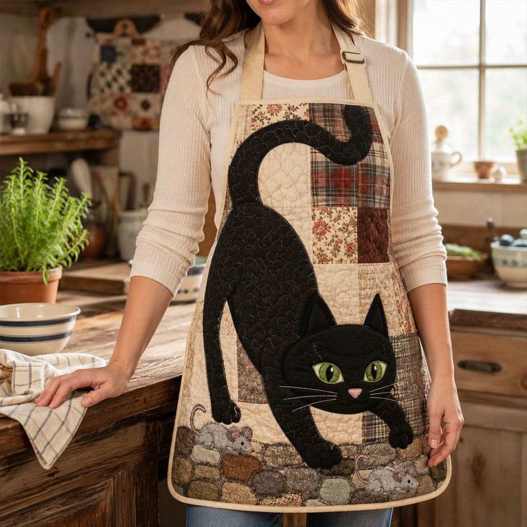Moon and Cats Quilted Kitchen Apron