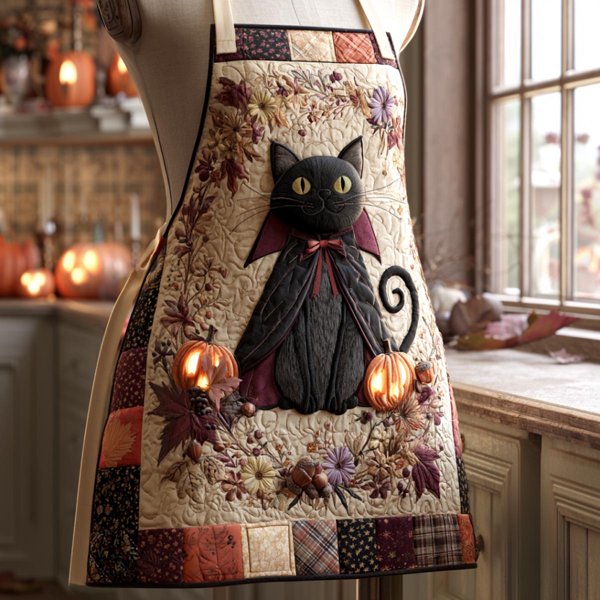 Quilted Halloween Pumpkins Kitchen Apron