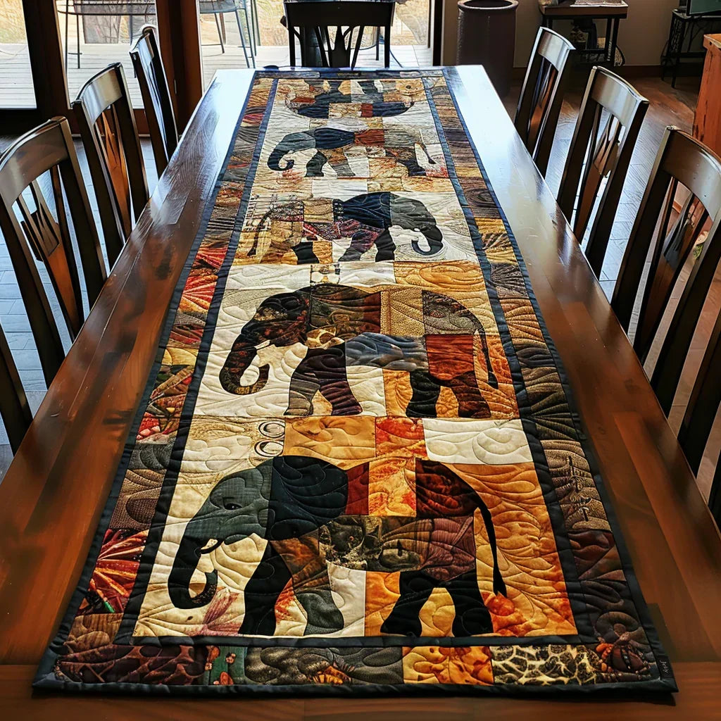 Quilted Table Runner - March of the Elephants