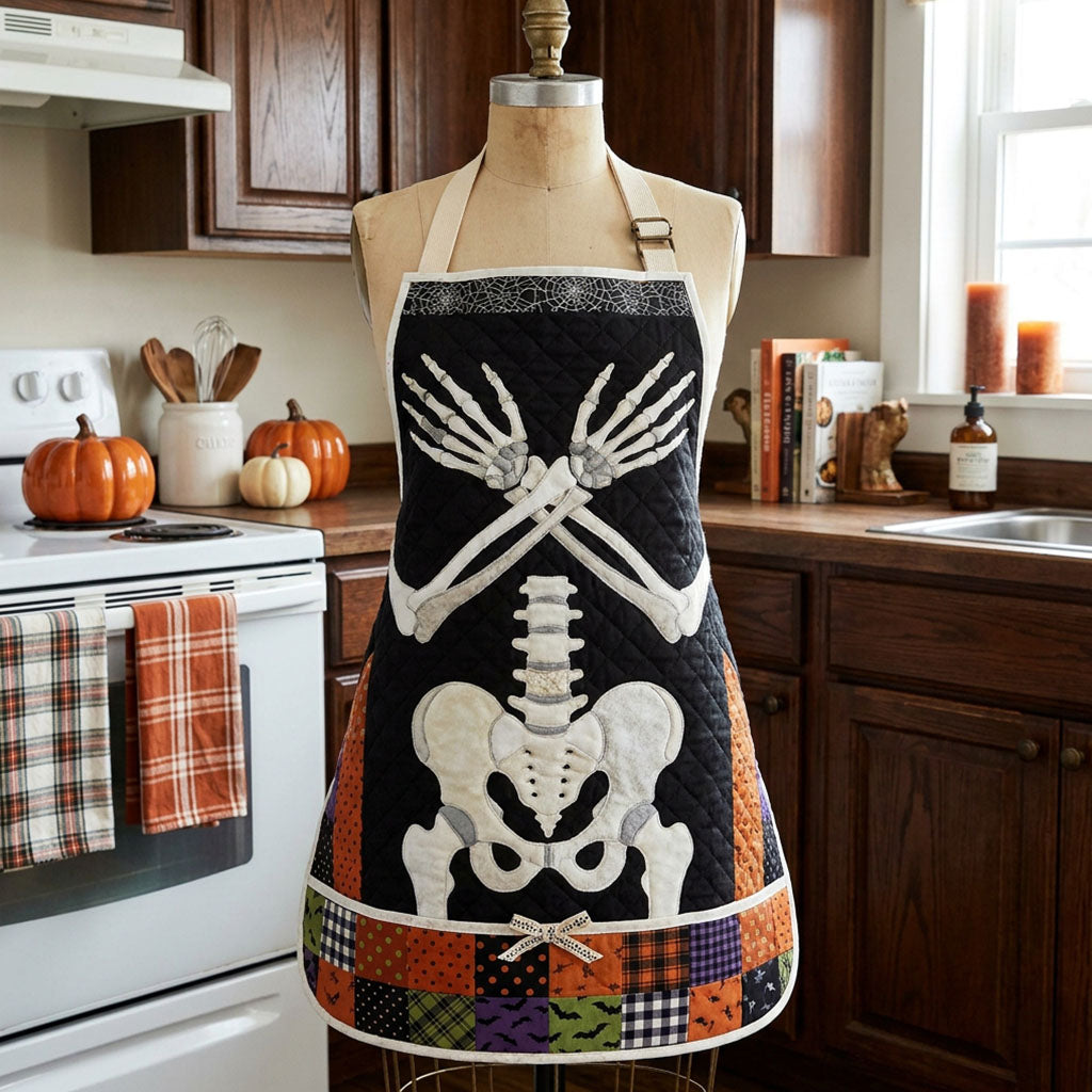 Quilted Halloween Skeletons Kitchen Apron