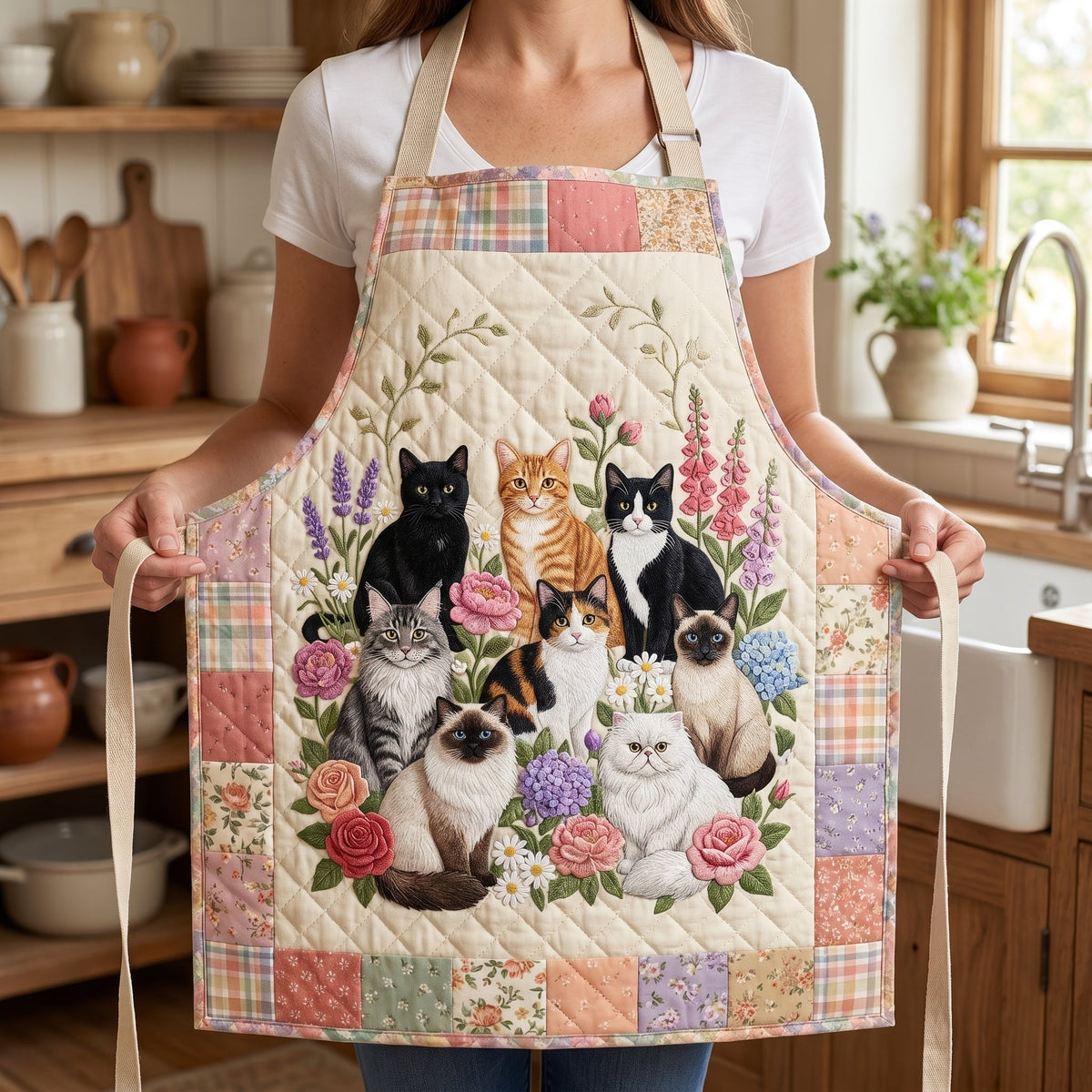 Quilted Kitchen Apron - 'Tender Mustaches' Design