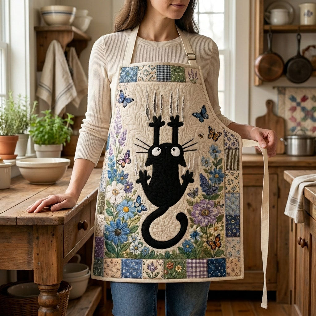 Quilted Kitchen Apron: 'Cats at the Cottage' Design