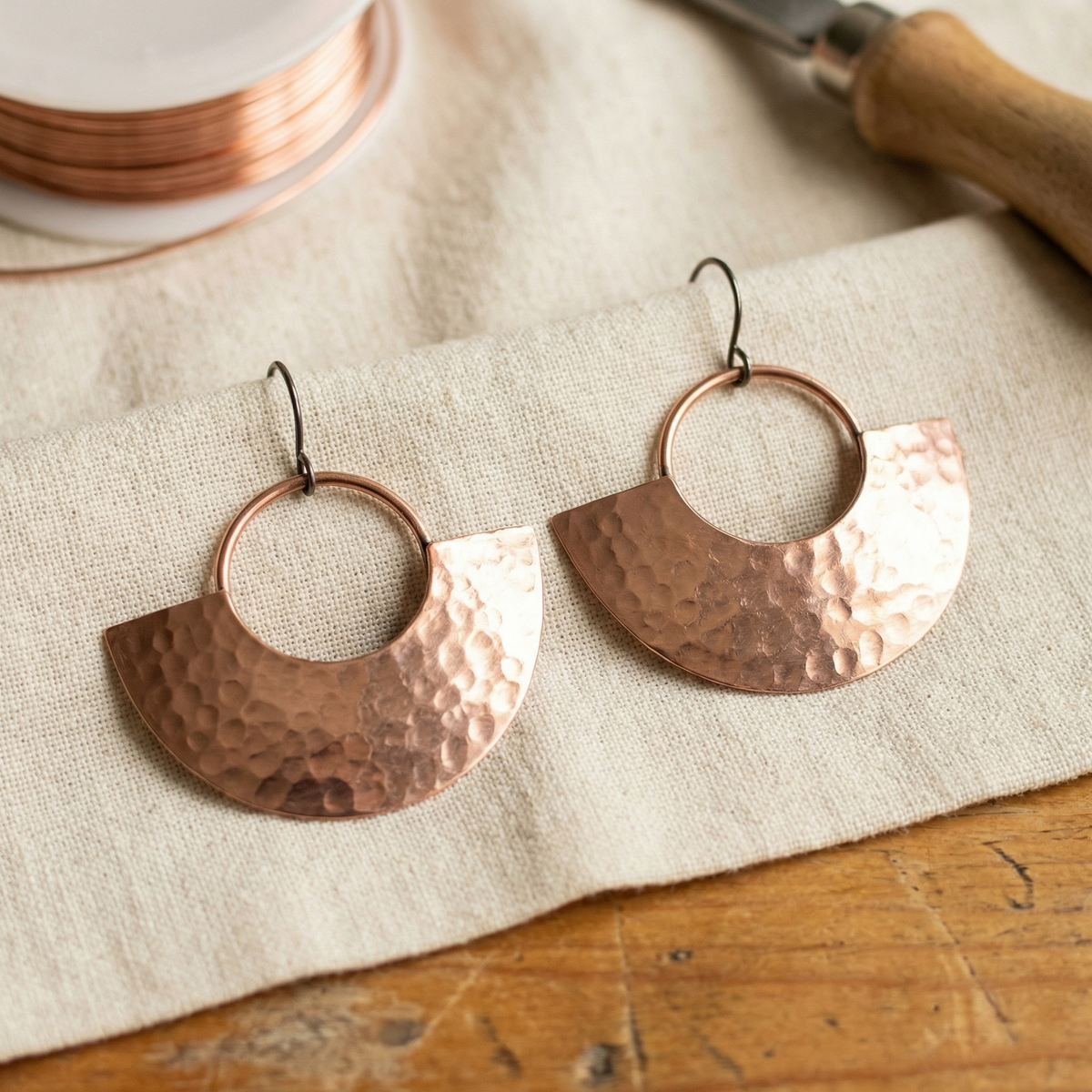 Handcrafted Half-Circle Copper Earrings