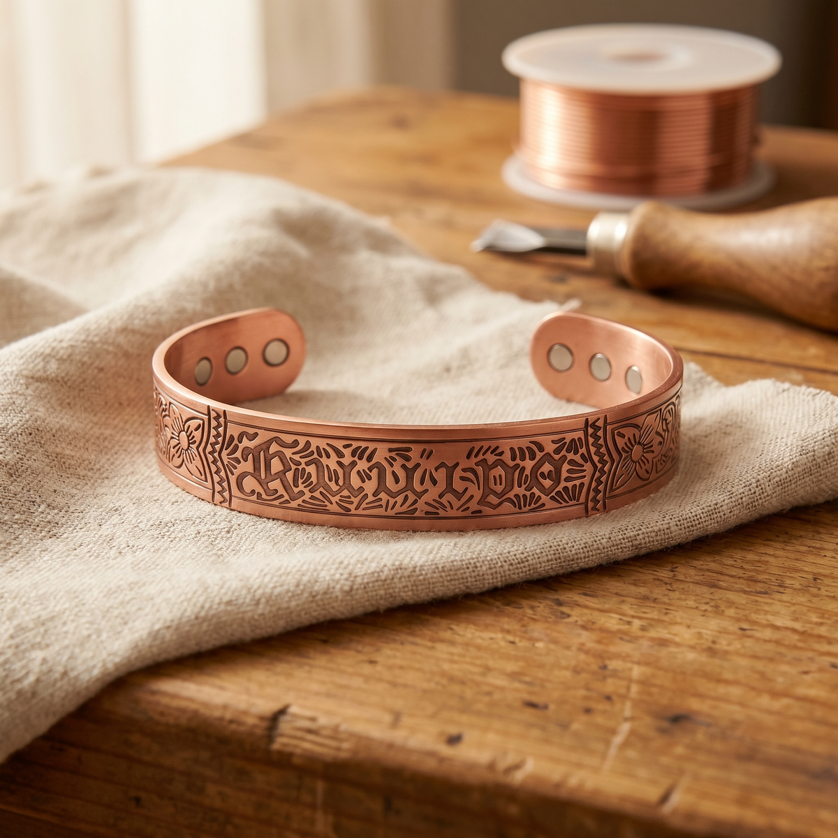 Engraved Copper Magnetic Bracelet