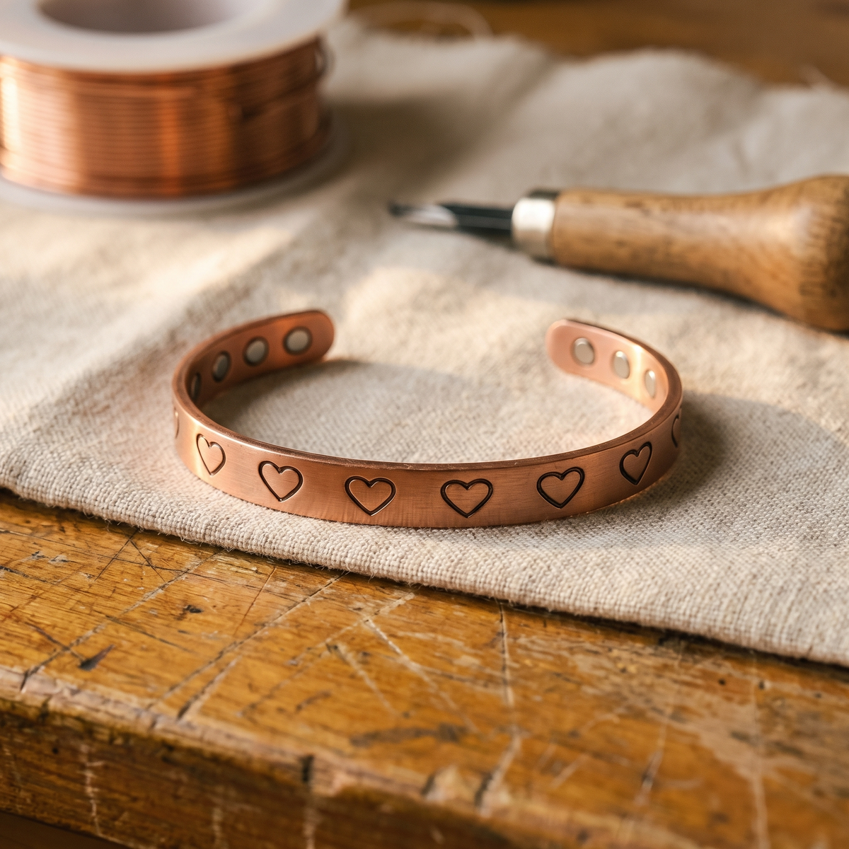 Heart-Embellished Bronze Bracelet