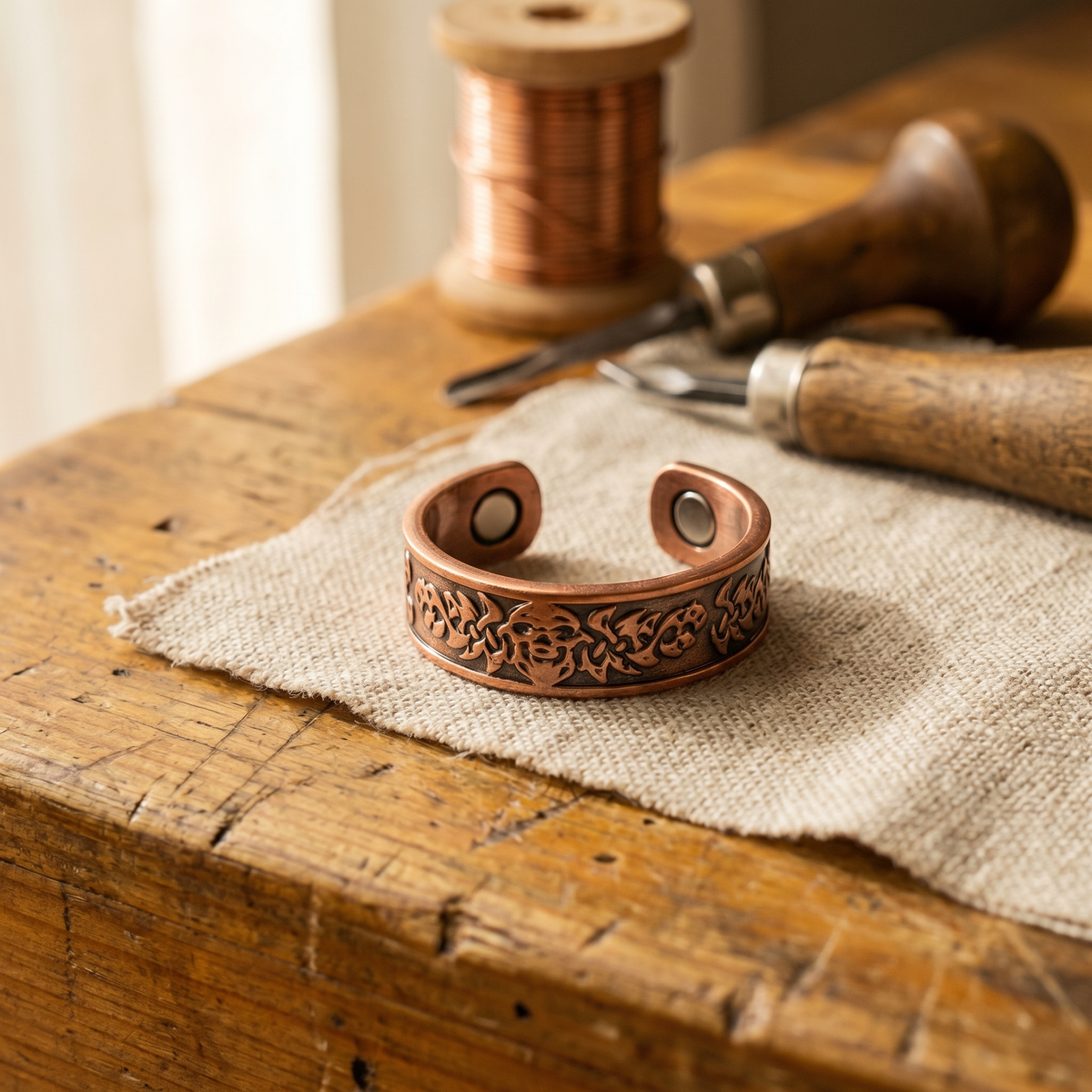 Botanical Pattern Carved Bronze Ring
