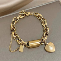 Thick Bracelet with Hearts | Gold