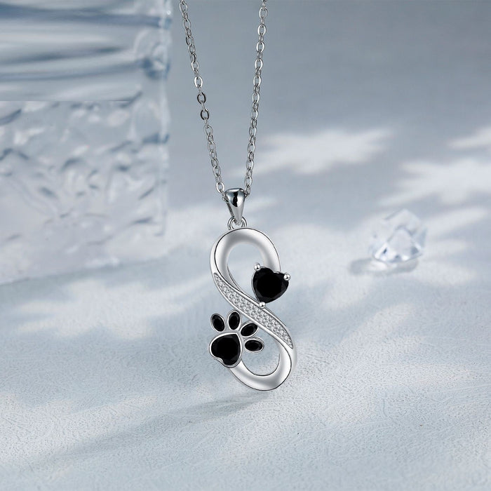 Heart and Infinite Love Pattern Necklace with Paw