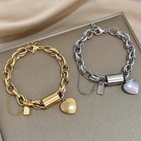 Thick Bracelet with Hearts | Gold