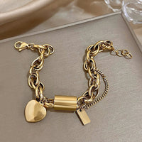 Thick Bracelet with Hearts | Gold