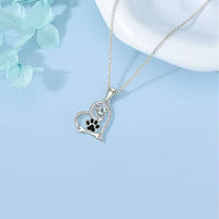 Sentiment Paw Print Pendant with Zirconia - For Dog Lovers