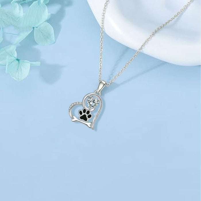 Sentiment Paw Print Pendant with Zirconia - For Dog Lovers