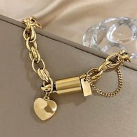 Thick Bracelet with Hearts | Gold