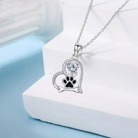 Sentiment Paw Print Pendant with Zirconia - For Dog Lovers