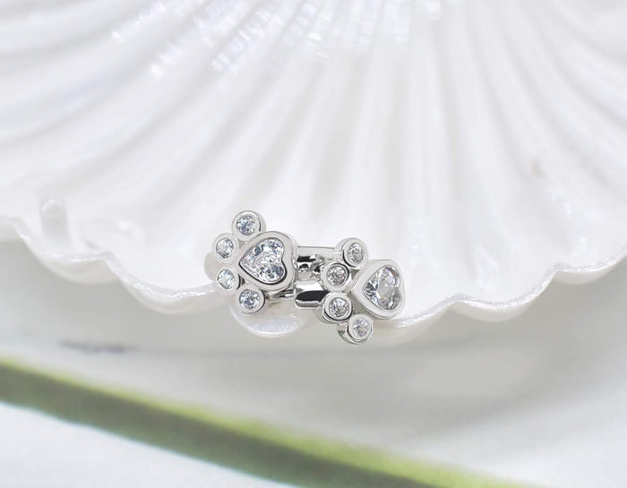 Small hoop earrings with paw print design – Animal-themed hoops for women