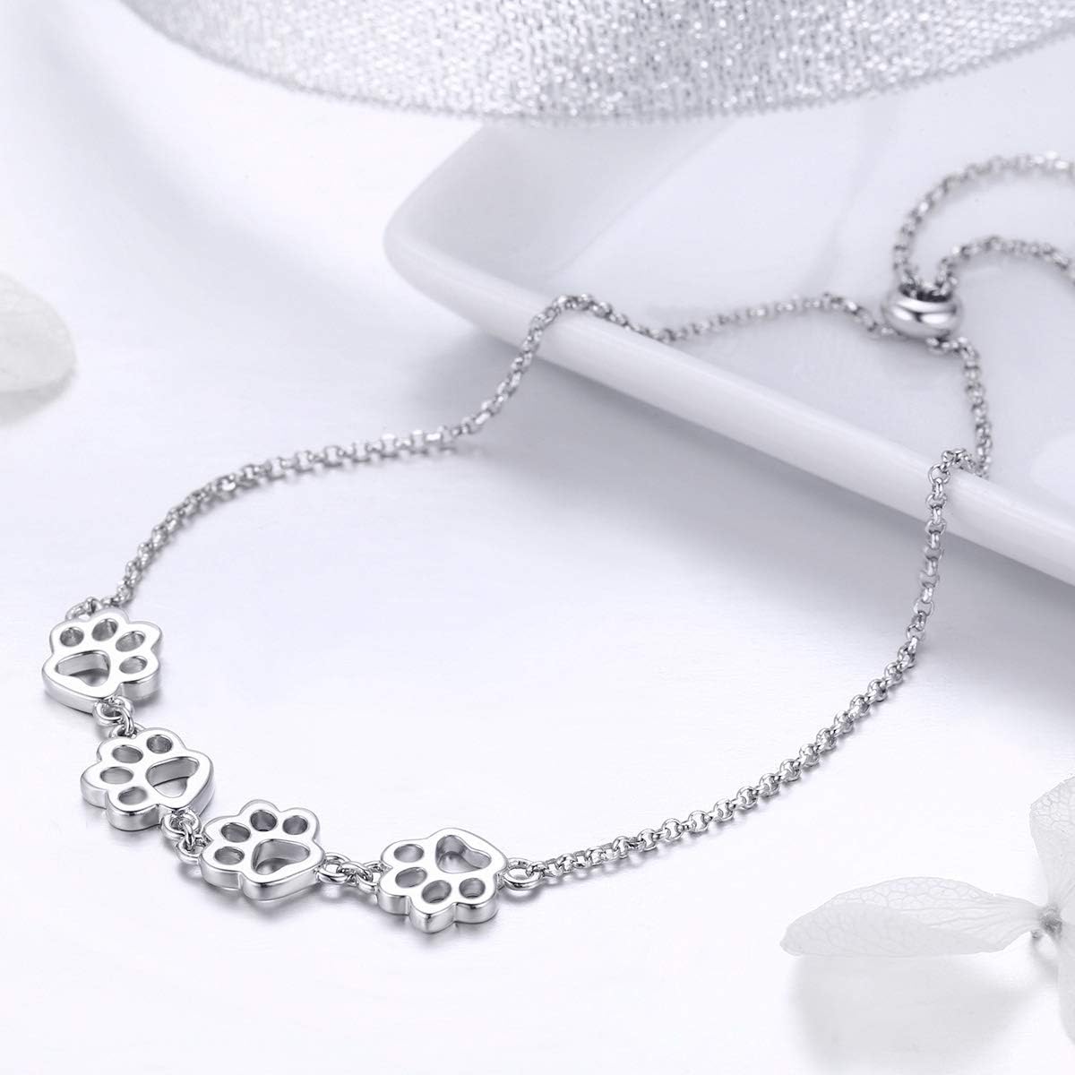 Adjustable Sterling Silver Bracelet with Dog Paw Print