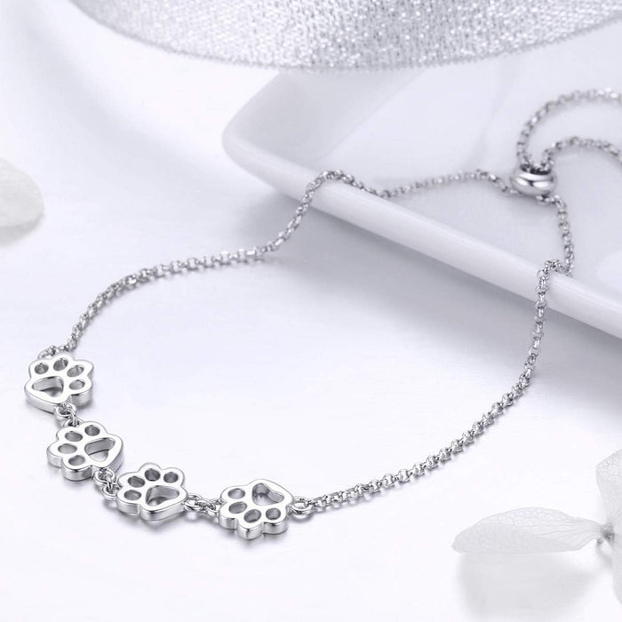 Adjustable Sterling Silver Bracelet with Dog Paw Print