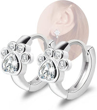 Small hoop earrings with paw print design – Animal-themed hoops for women