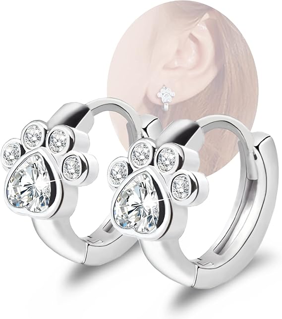 Small hoop earrings with paw print design – Animal-themed hoops for women