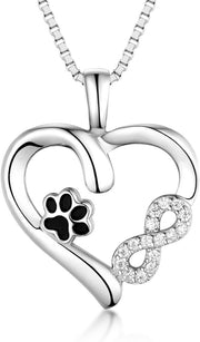 Collar con huella de pata y corazón con colgante de infinito