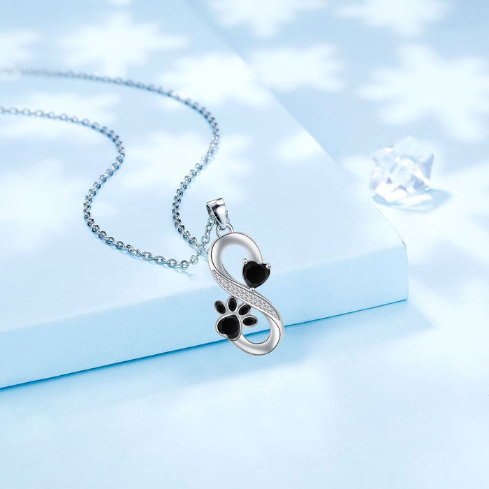 Heart and Infinite Love Pattern Necklace with Paw