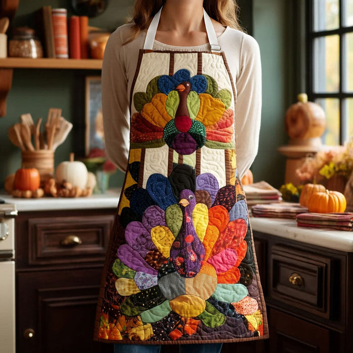 Quilted Kitchen Apron with Pumpkin and Leaf Design