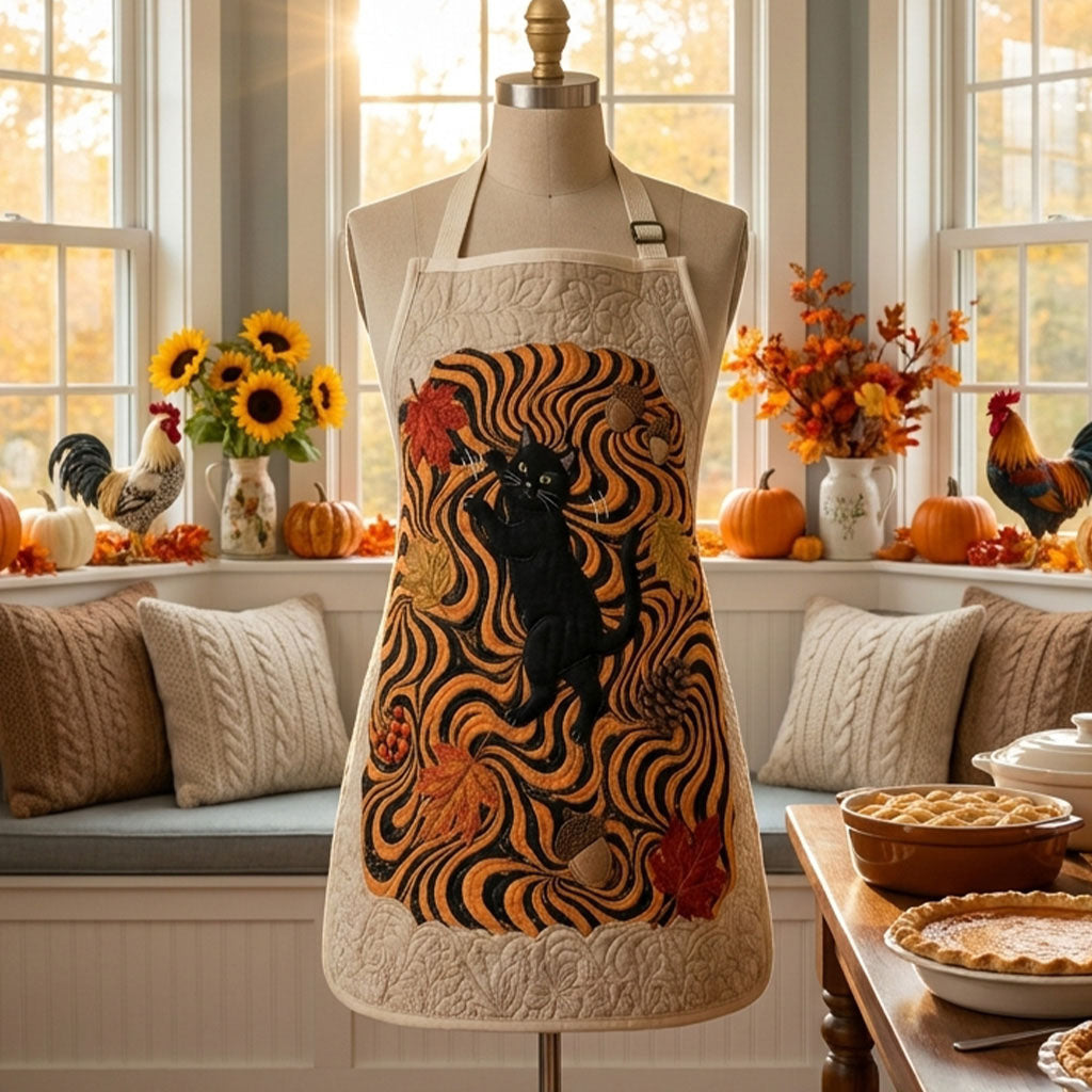 Autumn Cat Quilted Kitchen Apron
