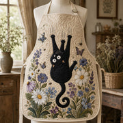 Quilted Kitchen Apron: 'Black Cat in the Cottage'