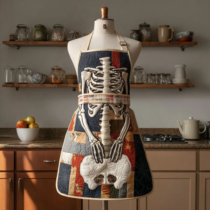 Quilted Kitchen Apron: 'Garden of Skeletons' Design