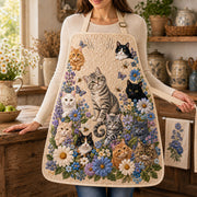 Floral Kitten Quilted Kitchen Apron