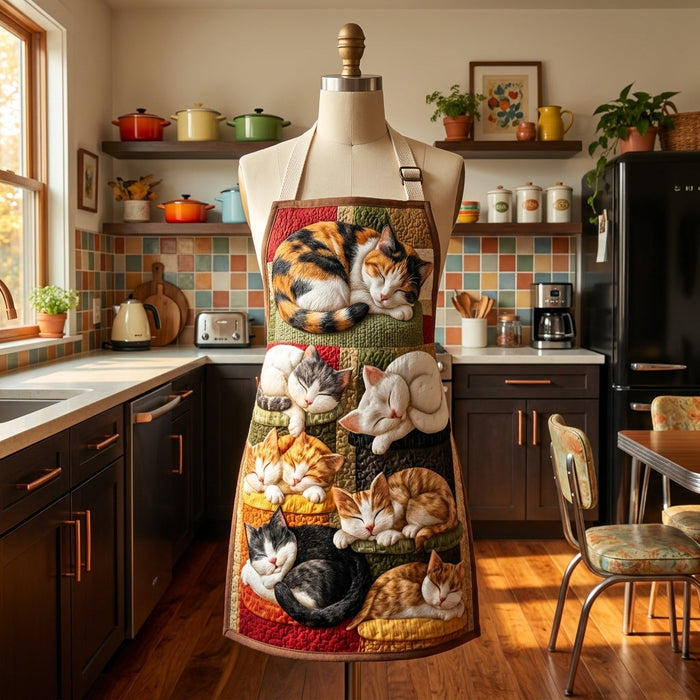 Quilted Kitchen Apron: 'The Cat's Cozy Cottage'