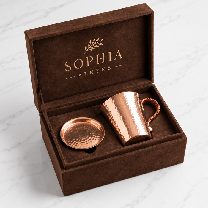 Leather-Handled Hammered Copper Mug