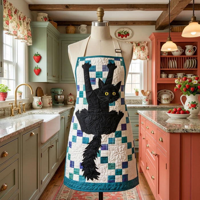 Curious Kitty Quilted Kitchen Apron