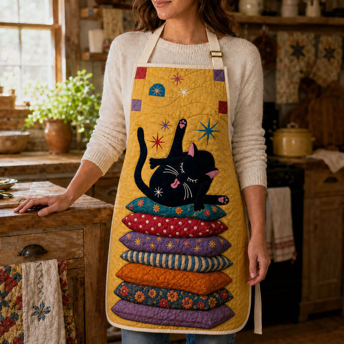 Quilted Kitchen Apron featuring Owl and Cat Design