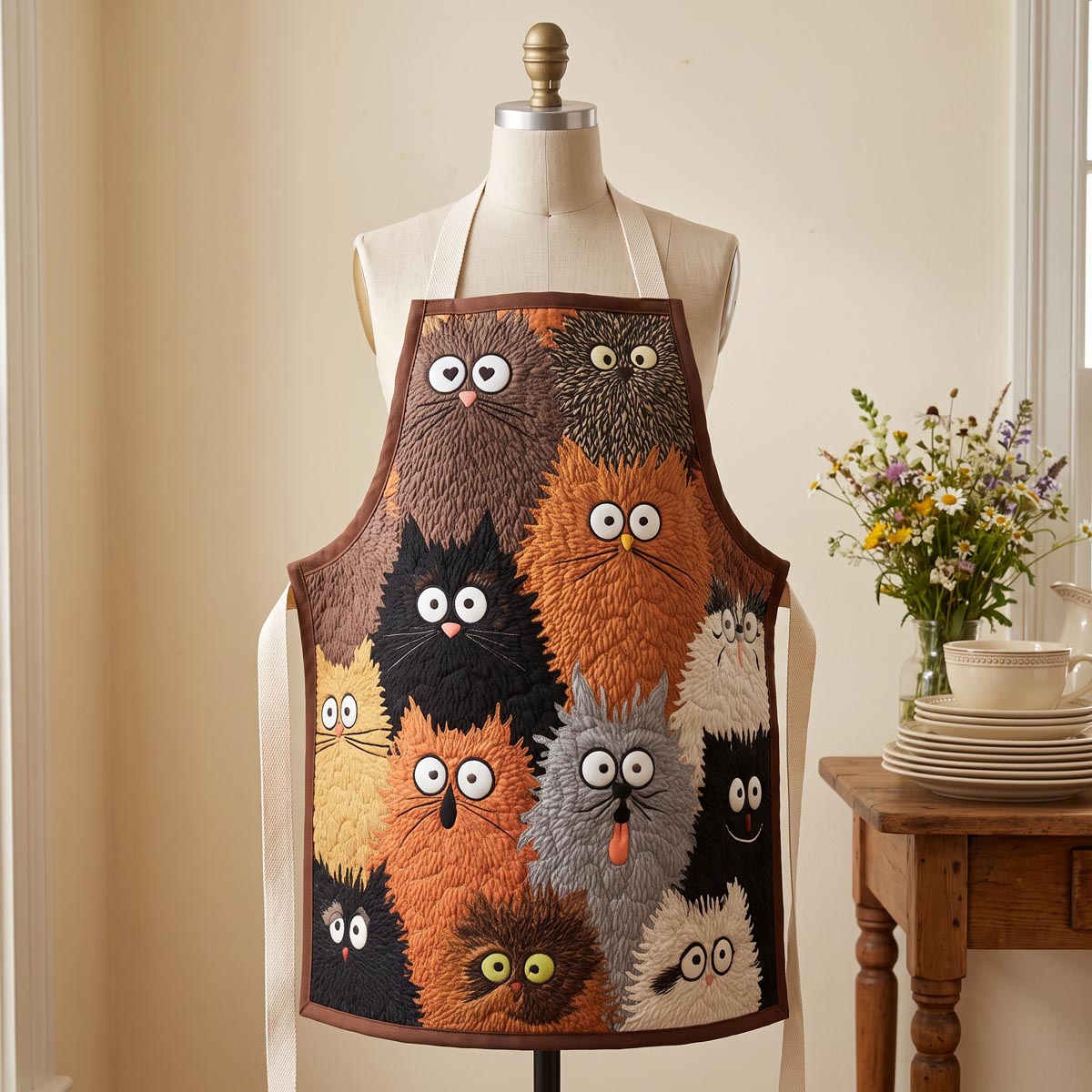 Curious Kittens Quilted Kitchen Apron