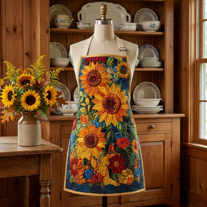 Golden Flowers Quilted Kitchen Apron