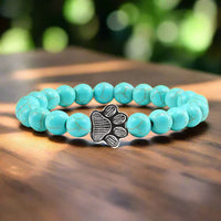 Natural Stone Bracelet with Animal Paw Pendant – Elastic Bead Bracelet for Men and Women