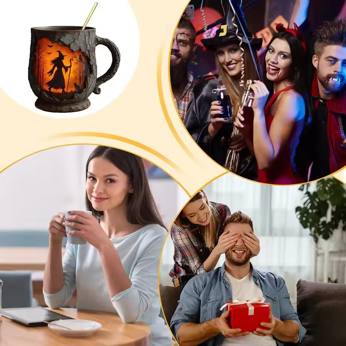 3D Handmade Mug – Witch and Cat Design