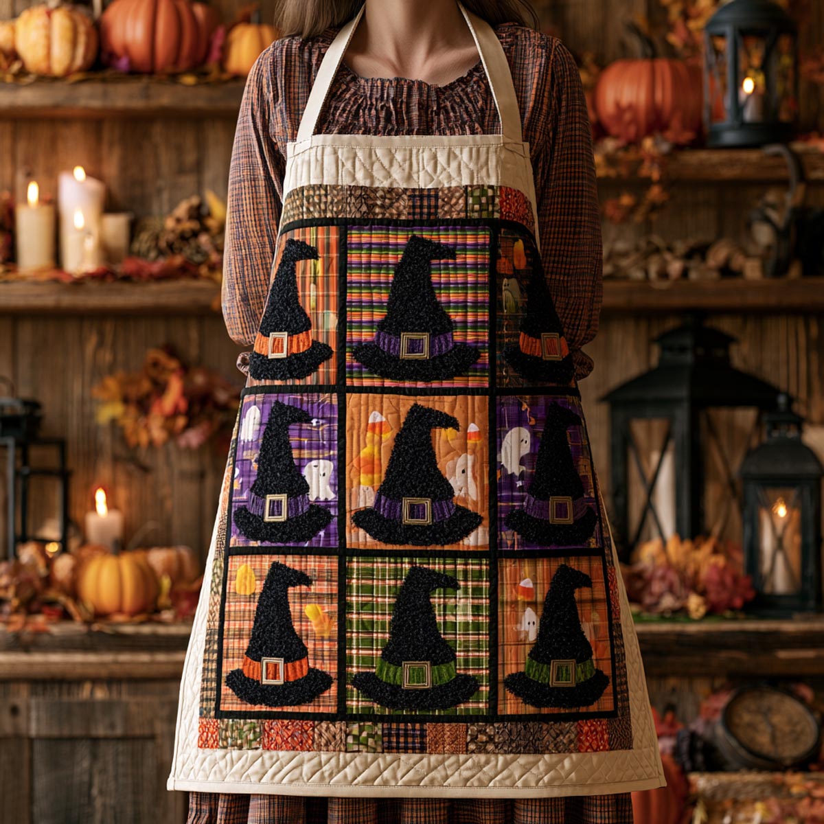 Quilted Halloween Moon Kitchen Apron