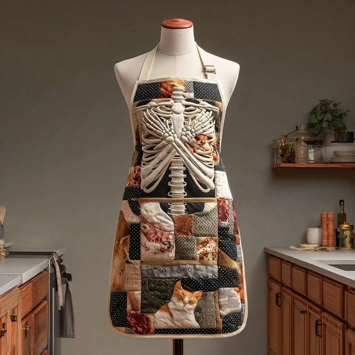 Quilted Kitchen Apron featuring Bones and Pumpkins Design