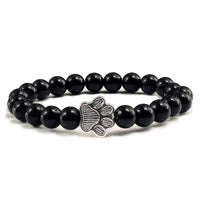 Natural Stone Bracelet with Animal Paw Pendant – Elastic Bead Bracelet for Men and Women