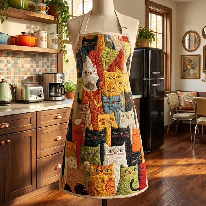 Quilted Kitchen Apron - Heartwarming Cats Design