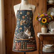 Quilted Kitchen Apron: 'Cat by the Fire' Design